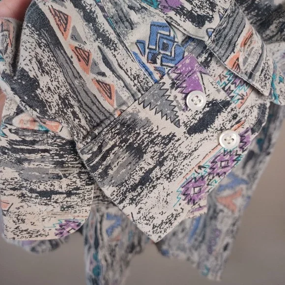 Wrangler Vintage Cowboy Cut Novelty Retro Print Geometric Long Sleeve Shirt XL - Picture 5 of 8